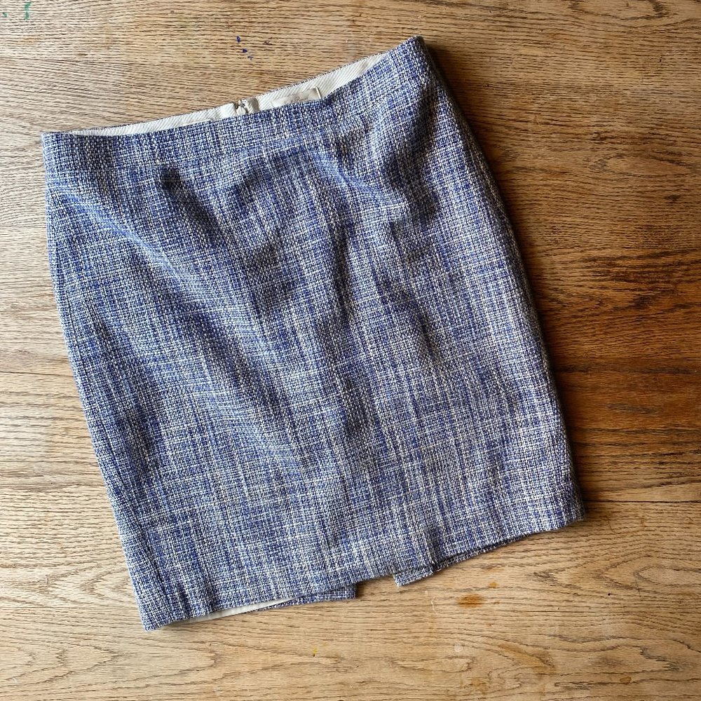 J. CREW 63598 BASKET WEAVE TWEED BLUE NO. 2 PENCIL SKIRT SIZE 10